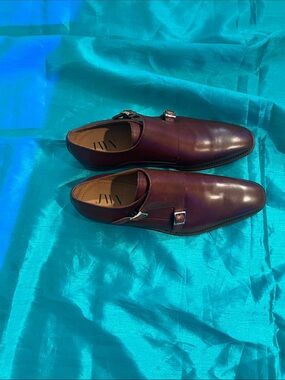 Men's Double Monk Strap Leather Shoes - Brown